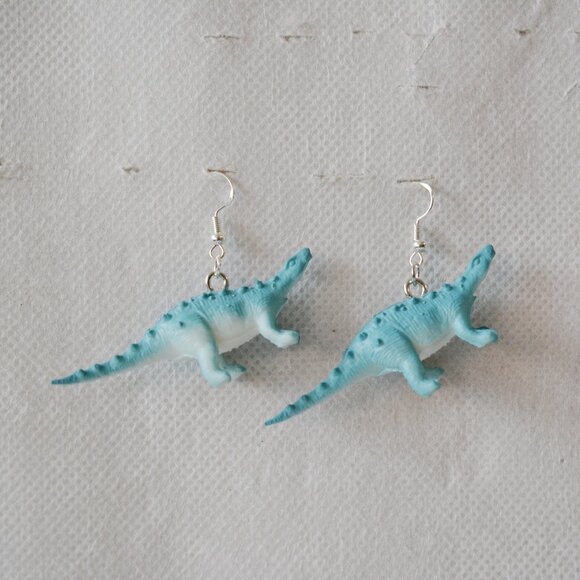 Blue Minmi Dinosaur Statement Earrings - Picture 1 of 5